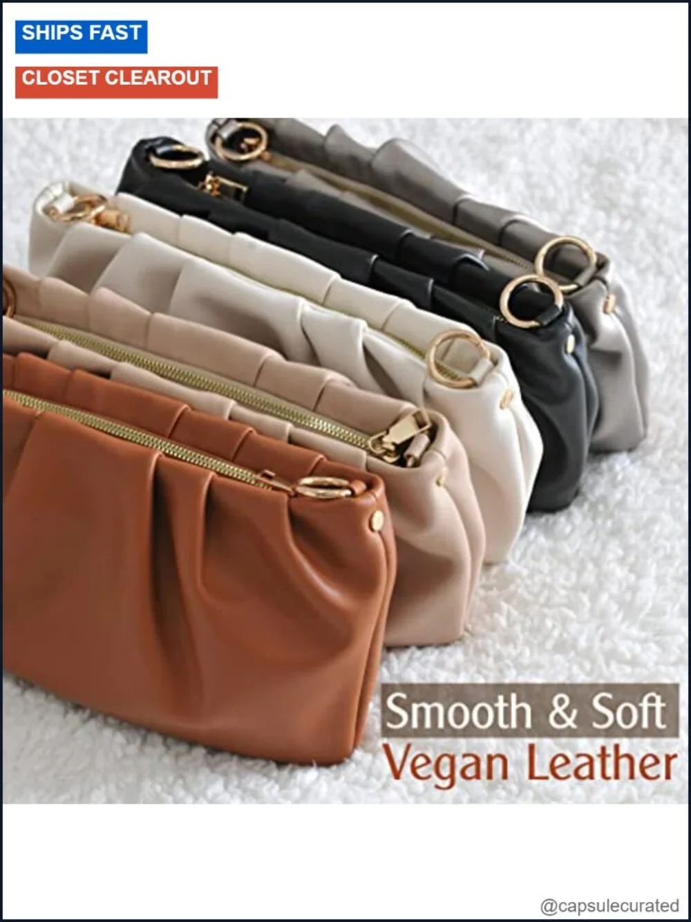 Ruched Hobo Shoulder Bag Cloud Pouch Convertible Clutch Soft Vegan Leather
